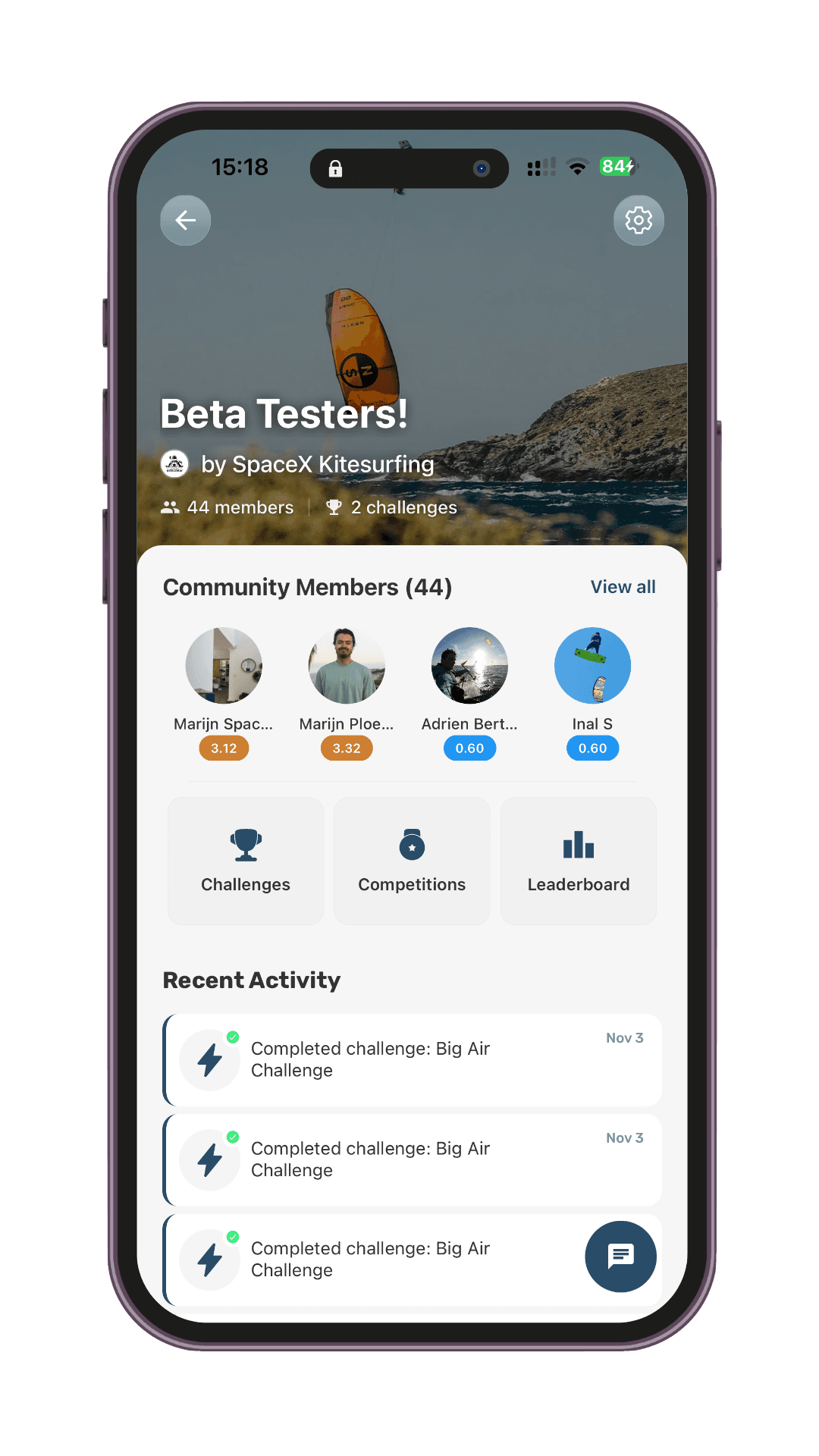Wind Games App - Community